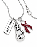 Burgundy Awareness Ribbon Warrior Boxing Glove Necklace – Multiple Myeloma & Maroon Ribbon Support Jewelry