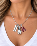 Burgundy Awareness Ribbon Warrior Boxing Glove Necklace – Multiple Myeloma & Maroon Ribbon Support Jewelry