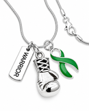 Green Awareness Ribbon Warrior Necklace – Mental Health, Kidney Disease & Organ Donation Boxing Glove Jewelry