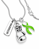Lime Green Awareness Ribbon Warrior Necklace – Lymphoma, Lyme Disease & Mental Health Boxing Glove Jewelry