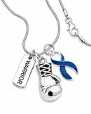 Dark Navy Blue Awareness Ribbon Warrior Necklace – Colon Cancer, Colorectal Cancer & Cancer Fighter Boxing Glove Jewelry