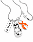 Orange Awareness Ribbon Warrior Necklace – MS, Leukemia & Kidney Cancer Boxing Glove Jewelry
