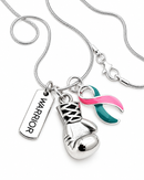 Pink & Teal Previvor Awareness Ribbon Warrior Necklace – BRCA1 BRCA2 Boxing Glove Jewelry