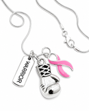 Pink Ribbon Warrior Necklace – Breast Cancer Awareness Boxing Glove Survivor & Fighter Gift
