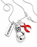Red Awareness Ribbon Warrior Necklace – Heart Disease, Stroke & HIV/AIDS Awareness Boxing Glove Jewelry
