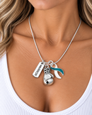 Teal & White Awareness Ribbon Warrior Necklace – Cervical Cancer Fighter & Survivor Boxing Glove Jewelry