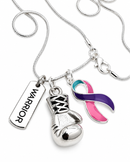 Choose Your Awareness Ribbon Warrior Necklace – Any Ribbon Color, Boxing Glove Fighter & Survivor Gift
