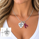 A Piece of My Heart Is in Heaven Memorial Necklace – Burgundy Awareness Ribbon Jewelry, 20" Sterling Silver Snake Chain, Sympathy & Remembrance Gift