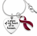 A Piece of My Heart Is in Heaven Memorial Necklace – Burgundy Awareness Ribbon Jewelry, 20" Sterling Silver Snake Chain, Sympathy & Remembrance Gift