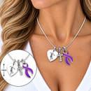 Purple Ribbon Cancer Awareness Necklace – Faith Heart, Pave Cross & Sterling Silver Chain