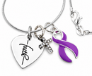 Purple Ribbon Cancer Awareness Necklace – Faith Heart, Pave Cross & Sterling Silver Chain