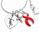 Red Ribbon Cancer Awareness Necklace – Faith Heart, Pave Cross & Sterling Silver Chain