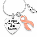 Peach Ribbon Charm Necklace - Memorial / Remembrance Gift - A Piece of My Heart is in Heaven