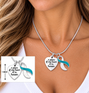A Piece of My Heart Is in Heaven Memorial Necklace – Teal & White Awareness Ribbon Jewelry, Sympathy & Remembrance Gift