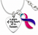 A Piece of My Heart Is in Heaven Memorial Necklace – Purple, Teal & Pink Thyroid Cancer Awareness Ribbon Jewelry, Sympathy & Remembrance Gift