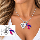 A Piece of My Heart Is in Heaven Memorial Necklace – Purple, Teal & Pink Thyroid Cancer Awareness Ribbon Jewelry, Sympathy & Remembrance Gift