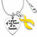A Piece of My Heart Is in Heaven Memorial Necklace – Yellow Awareness Ribbon Jewelry, Sympathy & Remembrance Gift