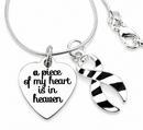 A Piece of My Heart Is in Heaven Memorial Necklace – Zebra Print Awareness Ribbon Jewelry, Sympathy & Remembrance Gift