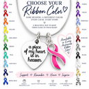 Choose Your Awareness Ribbon Memorial Necklace – “A Piece of My Heart Is in Heaven” Sympathy Jewelry, Custom Ribbon Color Bereavement Gift