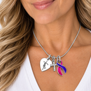 Thyroid Cancer Awareness Necklace – Pink, Purple & Teal Ribbon, Faith Heart & Pave Cross