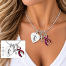 Multiple Myeloma Awareness Necklace with Faith Heart, Pavé Cross & Burgundy Ribbon – Christian Inspirational Gift