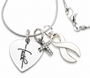 White Ribbon Cancer Awareness Necklace – Faith Heart, Pave Cross & Sterling Silver Chain