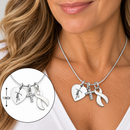 White Ribbon Cancer Awareness Necklace – Faith Heart, Pave Cross & Sterling Silver Chain
