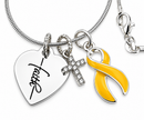 Gold Childhood Cancer Awareness Ribbon Necklace with Faith Heart & Pavé Cross – Inspirational Christian Support Gift