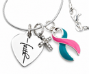 Pink & Teal Awareness Ribbon Necklace with Faith Heart & Pavé Cross – BRCA, Hereditary Breast & Ovarian Cancer Support Gift