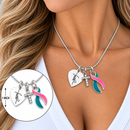 Pink & Teal Awareness Ribbon Necklace with Faith Heart & Pavé Cross – BRCA, Hereditary Breast & Ovarian Cancer Support Gift