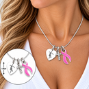 Pink Breast Cancer Awareness Ribbon Necklace with Faith Heart & Pavé Cross – Inspirational Christian Cancer Support Gift