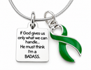 Green Awareness Ribbon Necklace – Badass Mental Health, Kidney Disease & Organ Donation Support Gift