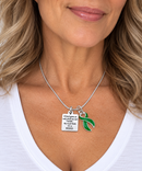 Green Awareness Ribbon Necklace – Badass Mental Health, Kidney Disease & Organ Donation Support Gift