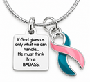 Pink & Teal Awareness Ribbon Necklace – BADASS Previvor BRCA Gift, Hereditary Cancer Risk Support Jewelry