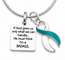 Teal & White Awareness Ribbon Necklace – BADASS Cervical Cancer Fighter Gift, Survivor Jewelry