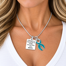 Teal Awareness Ribbon Necklace – BADASS Ovarian Cancer Fighter Gift, Survivor & PCOS Awareness Jewelry