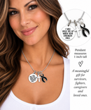 Melanoma Awareness Necklace – “I Will Hold You Up When Your Strength Fails” Black Ribbon & Silver Cross