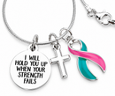 Pink & Teal Awareness Ribbon Necklace – BRCA Previvor Gift, “I Will Hold You Up” Faith Necklace with Cross
