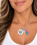 Pink & Teal Awareness Ribbon Necklace – BRCA Previvor Gift, “I Will Hold You Up” Faith Necklace with Cross