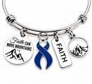 Colon Cancer Awareness Bracelet, Dark Blue Ribbon Bracelet, Colorectal Cancer Gift, Faith Can Move Mountains, Cancer Survivor Gift