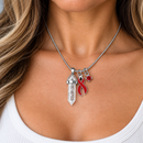 Red Awareness Ribbon Clear Quartz Crystal Necklace – Heart Disease, Stroke & HIV/AIDS Awareness Survivor Gift