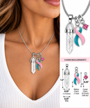 Pink & Teal Previvor Awareness Ribbon Clear Quartz Necklace – BRCA1 BRCA2 Genetic Cancer Risk Healing Crystal Gift