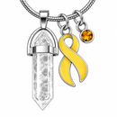 Yellow Awareness Ribbon Clear Quartz Crystal Necklace – Endometriosis, Bladder Cancer, Suicide Prevention & Support Our Troops Gift