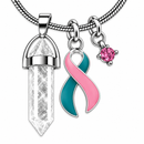 Pink & Teal Previvor Awareness Ribbon Clear Quartz Necklace – BRCA1 BRCA2 Genetic Cancer Risk Healing Crystal Gift