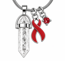 Red Awareness Ribbon Clear Quartz Crystal Necklace – Heart Disease, Stroke & HIV/AIDS Awareness Survivor Gift