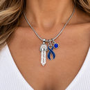 Navy Blue Awareness Ribbon Clear Quartz Crystal Necklace – Colon Cancer, Colorectal Cancer Survivor & Healing Crystal Gift