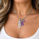 Purple Awareness Ribbon Clear Quartz Crystal Necklace – Pancreatic Cancer, Lupus, Fibromyalgia, Epilepsy & Alzheimer’s Awareness Gift