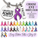 Personalized Awareness Ribbon Necklace, Choose Any Ribbon Color, Matthew 28:20 Faith Jewelry, Cancer Survivor Gift, Christian Encouragement