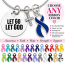 Choose Any Awareness Ribbon Necklace, Let Go Let God Faith Jewelry, Cancer Survivor Gift, Personalized Ribbon Color, Christian Encouragement Gift