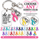 Choose Any Awareness Ribbon Keychain, Cancer Survivor Gift, Chronic Illness Warrior, She Is Strong Fierce Brave, Personalized Ribbon Color